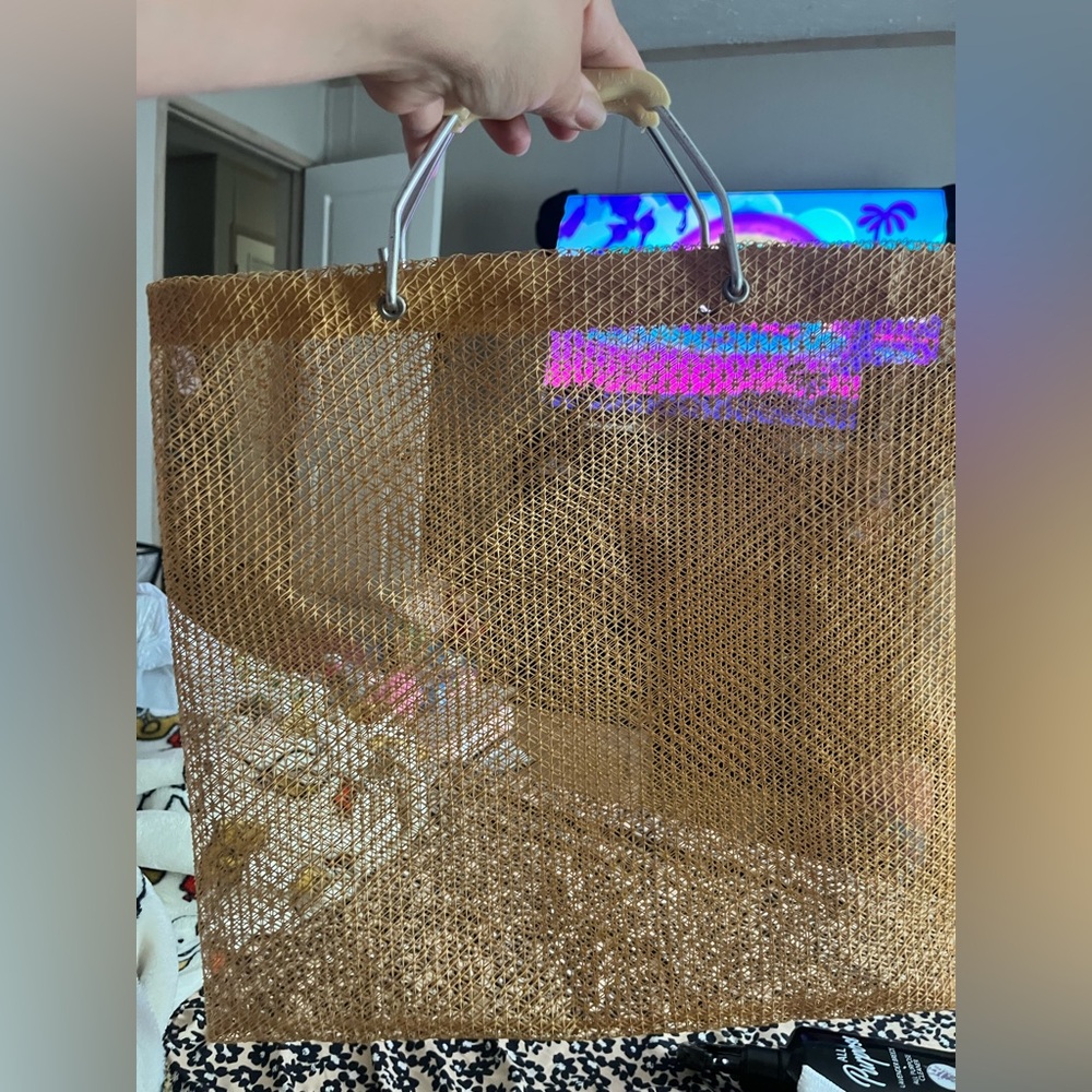 Elegant Tan Mesh Tote Bag